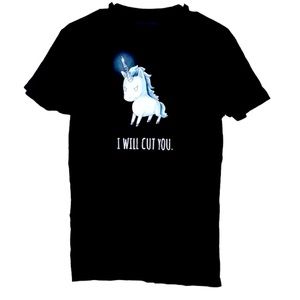 🌞 Tee Turtle black short sleeve t-shirt mad evil unicorn I will cut you S